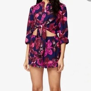 Rachel Roy Floral Tie-Front Cropped Shorts Romper Jumpsuit